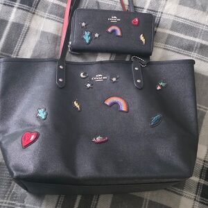 Coach Black Tote with Colorful Embroidered Patches